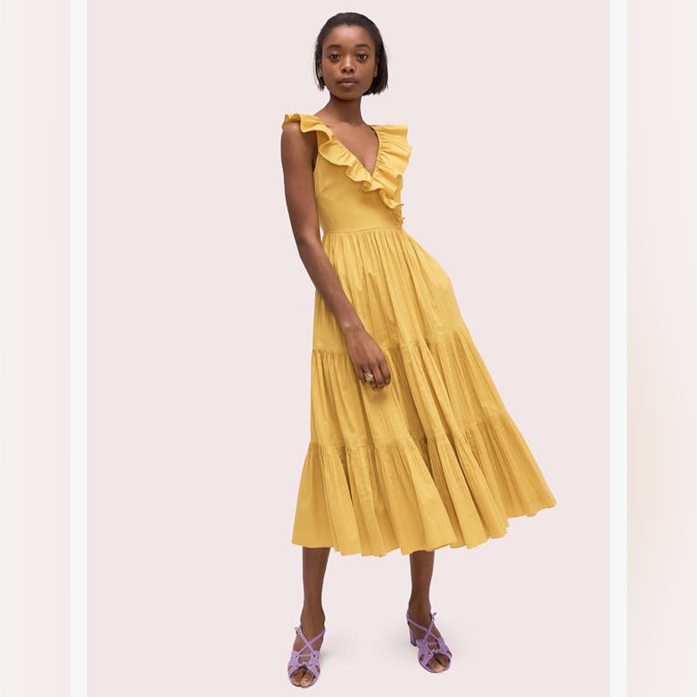 Kate Spade Midi Tiered Yellow Dress Sz 0